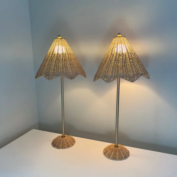 Pair of Lillian August Wicker Lamps - Picture 2 of 4